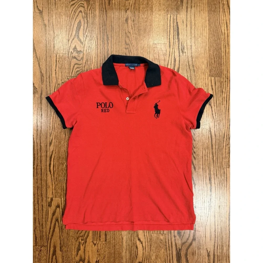 Ralph Lauren Polo Red Big Pony Polo Shirt Youth L Red Black Short‎ Sleeve Preppy